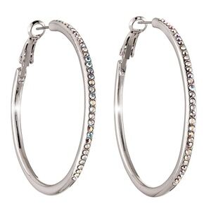 Silvertone Crystal Pave Hoop Earrings with Swarovski Crystals